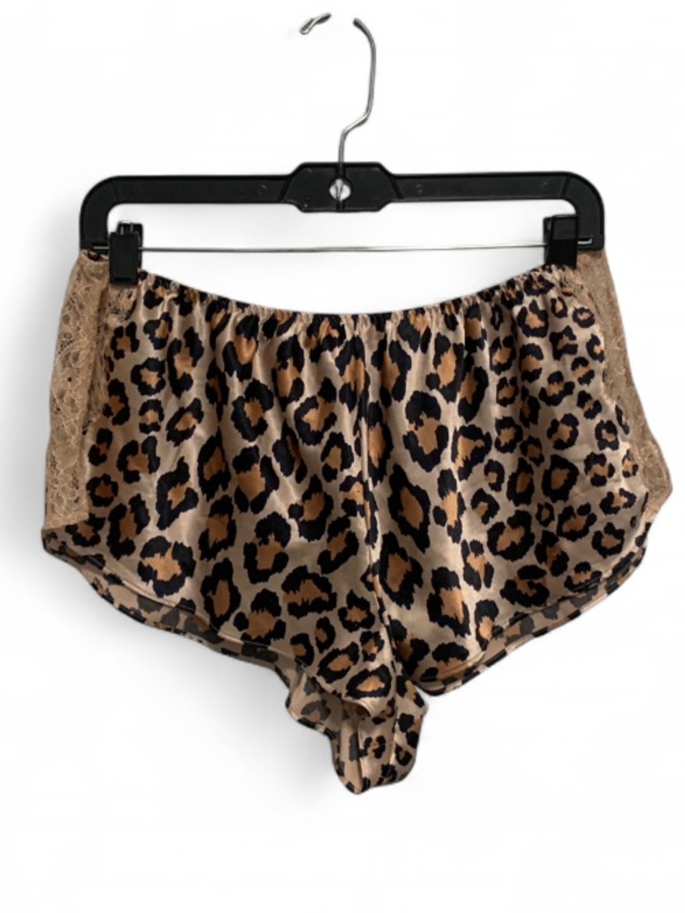 Victoria's Secret Leopard Satin Shorts with Lace Trim - Tan & Black